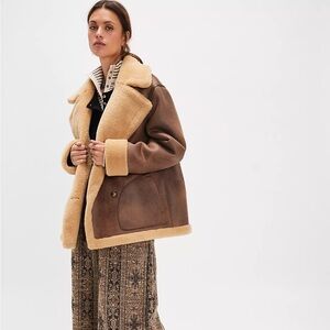 Free People Tan and Cream Teddy Jacket